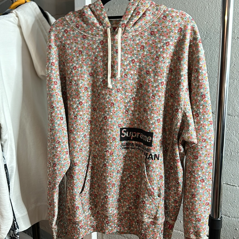 Supreme x Junya Watanabe Comme des Garcons Man "Pink Flowers" Hoodie sz L   CDG